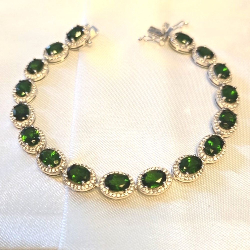 Chrome Diopside, White Zircon, Sterling Silver Bracelet Colleen Lopez Designer